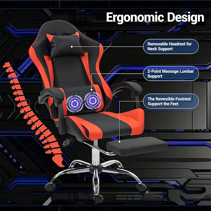 Ergonomic Gaming Chair with 360° Swivel &amp Recline 90-135°Adjustable Backrest Lumbar Massage Support Linkaged Armrests Heavy-Duty Casters &amp Frame Esports Office Computer Desk Chair Black