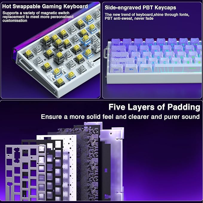 AULA Hero 68 HE 60% Gaming Keyboard Wired Hall Effect Magnetic Switch Keyboard with Adjustable Actuation Fast Trigger Mode 8K Hz Polling Rate 0.125ms LatencySide Printed PBT Keycaps RGB Backlit