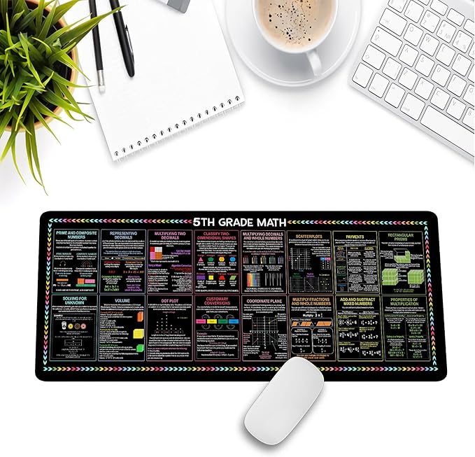 5th Grade Knowledge Mouse Mat – A Handy Reference for Quick Review Essential Computer Accessories for Study Work and Reference Purposes QDH