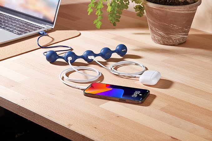LEXON PEAS HUB 2 4-Port Hub Charge 2 x USB 2 x USB-C 2 Smartphones Simultaneously Copper Inner Cable LD143DR Dark Red