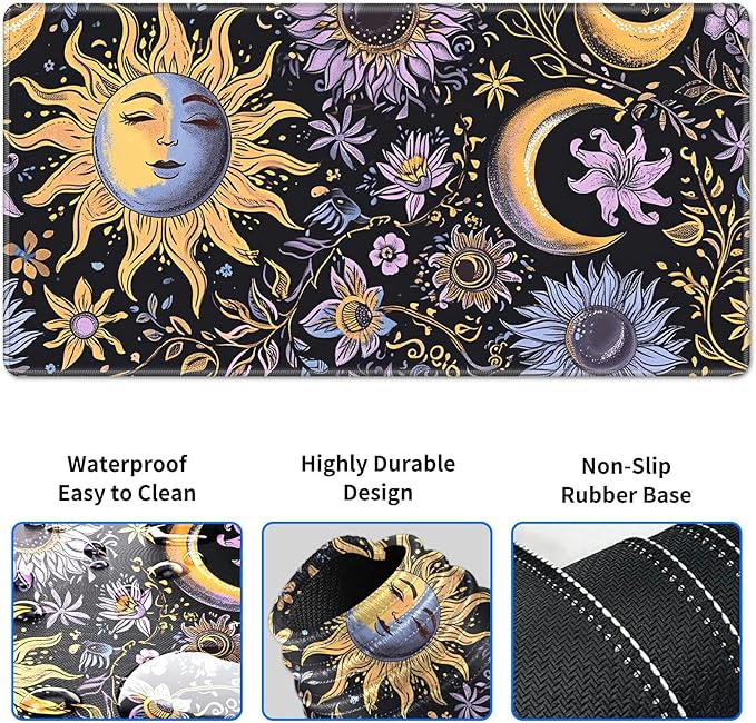Wrist Rest Pad Small Mouse Pad and Office Desk Mat Set 3 in 1 Desk Pad 11.8 x 23.6+Mousepad +Mouse Wrist Rest with Ergonomic Design Non-Slip for Home Gaming Computer Purple Flower Sun
