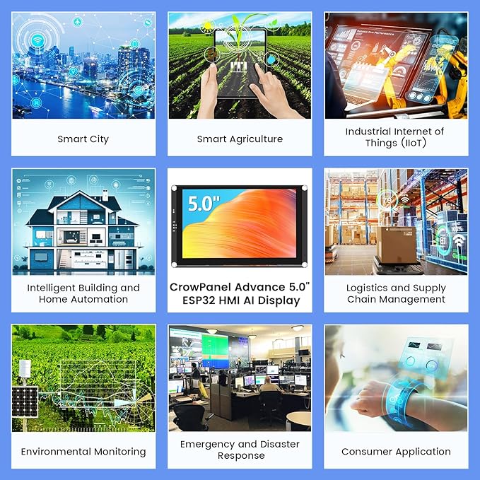 ELECROW ESP32 Display 800×480 5 HMI Advanced ESP32 IPS Touch Display Support AI Speech Interaction 32-Bit LX7 Dual-Core Processor Up to 240MHz Compatible with Arduino ESP-IDF and LVGL