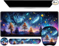 4 in 1 Large Mouse Pad Keyboard Wrist Rest Set Ergonomic Non-slip Waterproof Colorful World