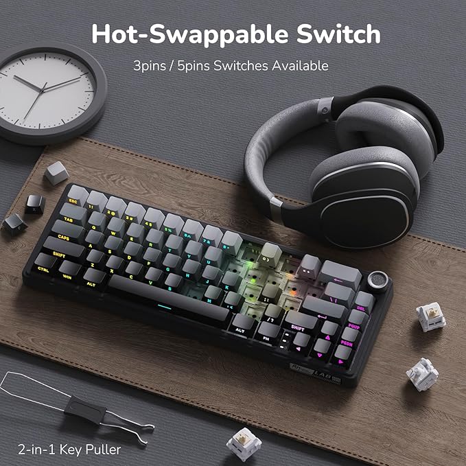 RK ROYAL KLUDGE R65 Wired Gaming Keyboard with Volume Knob 60% Percent RGB Backlit Mechanical Keyboard Side Printed PBT Keycaps QMK/VIA 66 Keys Hot Swappable Beige Switch Gradient Black