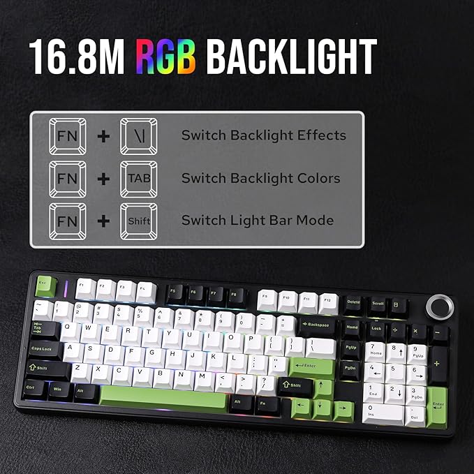 MechLands Aula F99 PRO 96% Mechanical Gaming Keyboard BT5.0/USB-C/2.4GHz Wireless Hot Swappable Gasket Custom Keyboard with 8000mAH Battery Rotary Knob RGB Backlit for Win/Mac (Black Green)
