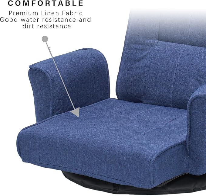 FLOGUOR 360 Swivel Gaming Chair 14-Position Adjustable Folding Floor Sofa with Armrests Lounger Bed for Home &amp Living Room Chaise Lounge Indoor for Adults (Blue-1)