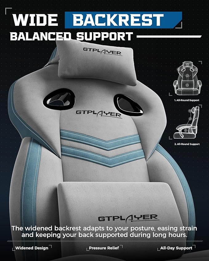 GTPLAYER Gaming Chair Computer Chair with Footrest and Lumbar Support for Adults 360°-Swivel Big &amp Tall Reclining Seat for Office or Gaming (Grey)