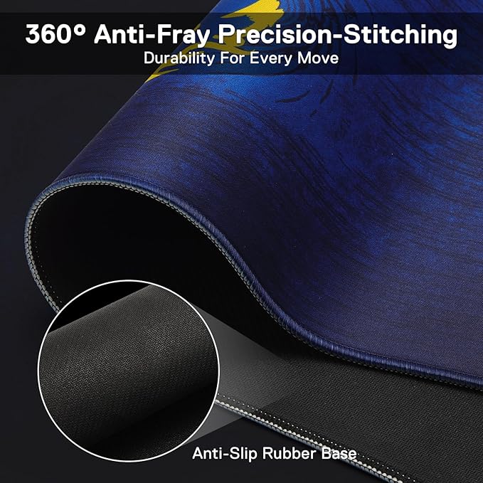 Blizzard Gaming Mouse Pad XXL Desktop Keyboard Mat Wow Themed Symbol Cloth Cover with Stitched Edge Smooth Tracking &amp Stability Never-Slip Rubber 31.5x11.8x1.2 in (Blue)