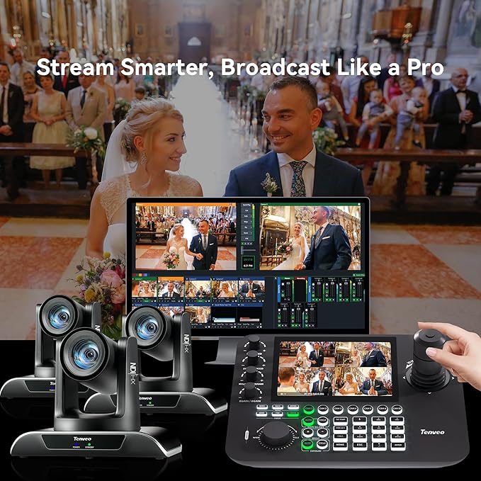 Tenveo 4K NDI PTZ Camera AI Humanoid &amp Face Auto-Tracking 20X Zoom 3G-SDI/HDMI/USB3.0/LAN(PoE) Live Streaming with Tally Light &amp IP Display for Live Streaming Video Production Church Events