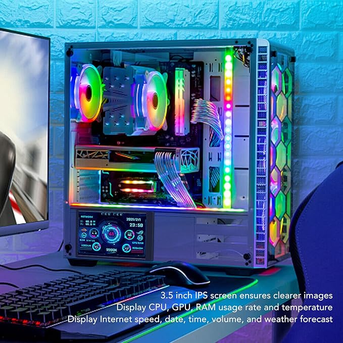 PC CPU HDD Data Monitor 3.5in Computer Temperature Display with Holder Live Readouts GPU Internet Speed Weather Visual Theme Editor USB Computer Temp Monitor for RasPi for