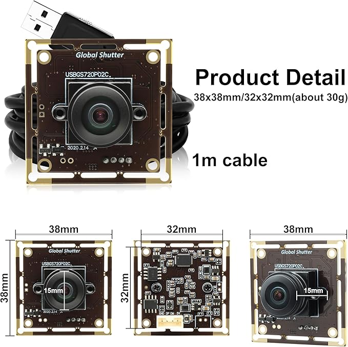 MMlove USB Camera Module 720P 60fps Global Shutter 170 Degree Wide Angle Fisheye Lens Webcam 1MP lightburn Camera for Embedded ApplicationsVR Face Recognition StreamingPC/Laptop/Raspberry Pi