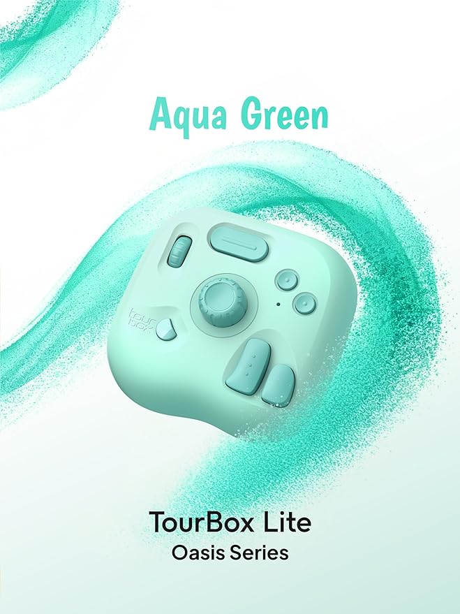 TourBox Lite Bluetooth Oasis Series - Compact Editing Keyboard Macro Controller with Custom Software for Digital Artist Photographer Editor and Content Creator Color Your Efficiency (Aqua Green)