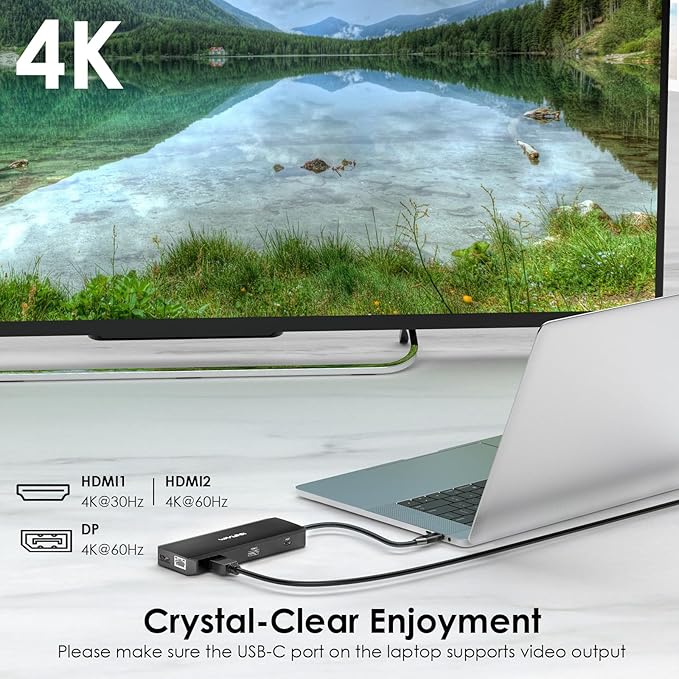 WAVLINK USB C Docking Station Dual Monitor USB Hub Laptop Triple Display USB C to 2 HDMIDisplayPort PD Charging Ethernet 5 USB SD/TF Read Audio for MacBook Dell HP Lenovo Surface Black