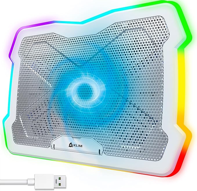 KLIM Ultimate + RGB Laptop Cooling Pad with LED Rim + New + Gaming Laptop Cooler + USB Powered Fan + Very Stable and Silent Laptop Stand + Compatible up to 17 + PC Mac PS5 PS4 Xbox One - White