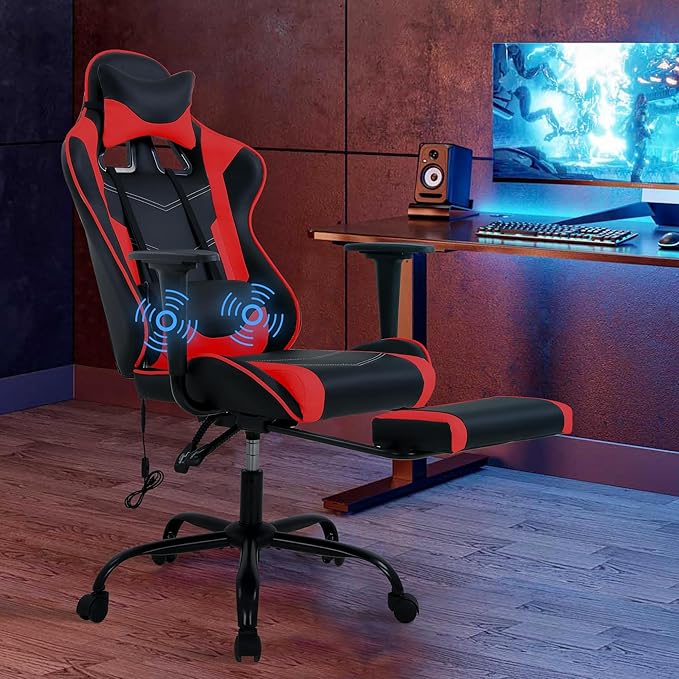 Massage Gaming Chair Gamer Chair Video Game Chair Computer Chair for Heavy People Desk Chair Ergonomic PC Chair with Footrest and Lumbar Support for Office or Gaming