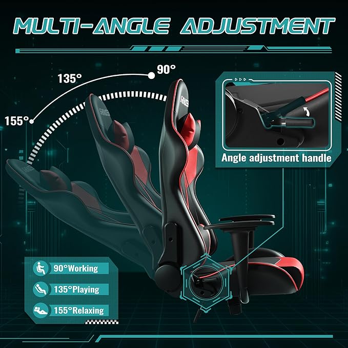 Furniwell Gaming Chair - High Back Computer Desk Chair with Headrest and Lumbar Support (Red)