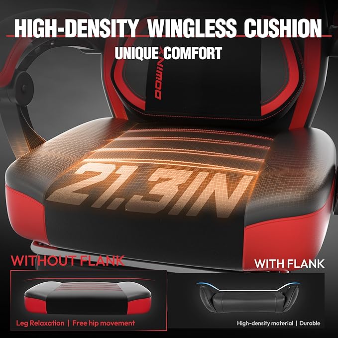 Dowinx Gaming Chair with Footrest Big and Tall Gaming Chair for Heavy People Gamer Chair for Adult with Massage Ergonomic Gaming Chair with headrest Computer Game Chair for 200lbs Red