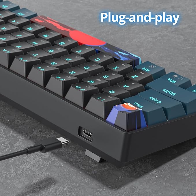 60 Percent Gaming Keyboard 61 Keys Portable Mechanical Keyboard Rainbow Backlit Ultra Compact Wired Keyboard Red Switch for PC Laptop Gamer(61 Monster-B)