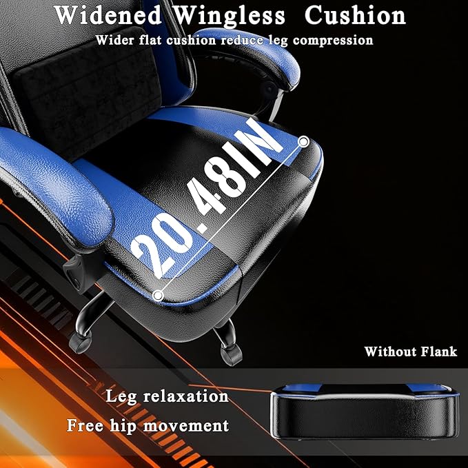 Gaming Chair with Pocket Spring Cushion and Footrest Ergonomic Computer Chair for Adults Breathable PU Leather Game Chair Adjustable Headrest and Lumbar Support Office Desk Chair