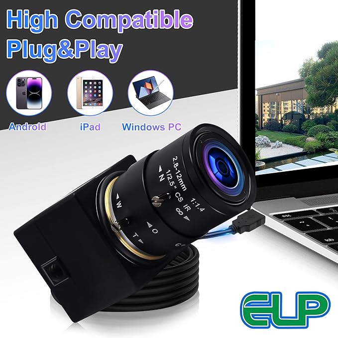 1080P USB Camera with Zoom 2.8-12mm Webcam Variable Focus PC Camera High Speed Mini UVC USB2.0 USB with Camera for Computer Industrial Video Close-up Camera 100fps 60fps Varifocal Lens Web Camera