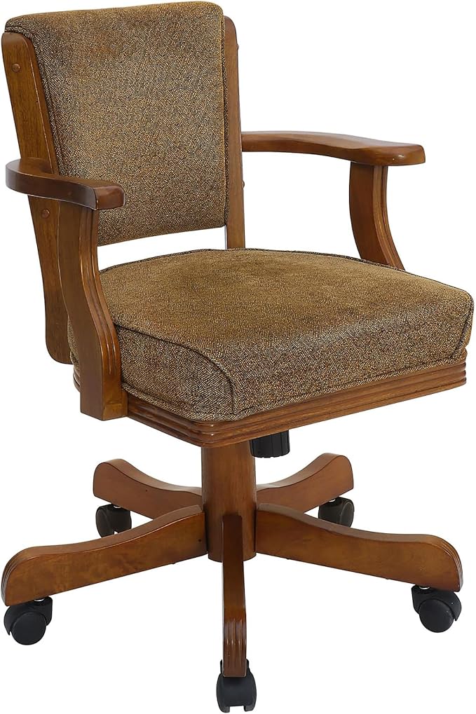 Olive Brown and Amber Upholstered Game Chair with Casters