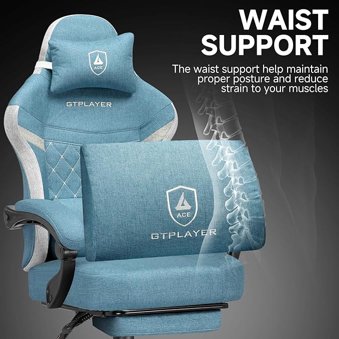 GTPLAYER Gaming Chair Fabric Computer Office Chair with Pocket Spring Cushion Ergonomic Office and Gaming Video Gaming Chair with Linkage Armrests High Back Desk Chair with Adjustable Recliner