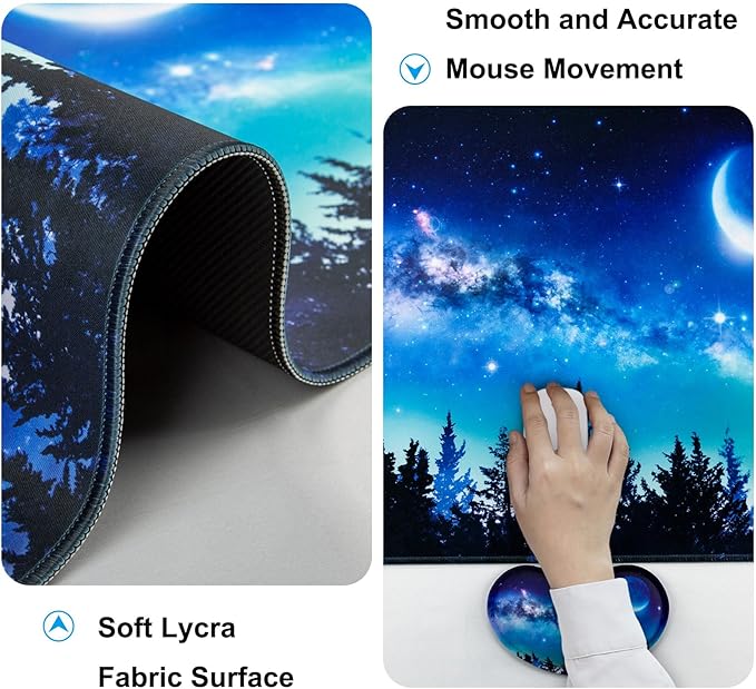 Keyboard Wrist Rest + Mouse Pad with Wrist Support + Desk Mat + Coaster 4 in 1 Set XXL Large Gaming Mousepad Cute Ergonomic Mouse Pads for Desk Computer Laptop Office Decor-Forest Moon