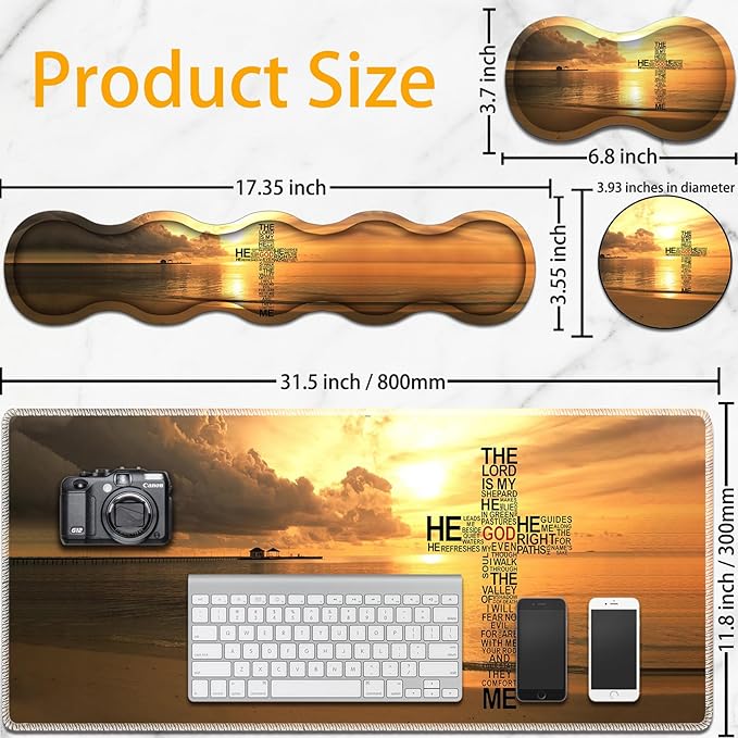 Large Mouse Pad Set Desktop Mouse Pad + Keyboard Wrist Pad + Mouse Wrist Pad + Coaster Ergonomic Memory Foam Multi-functional Desk Mat - Evening Calm