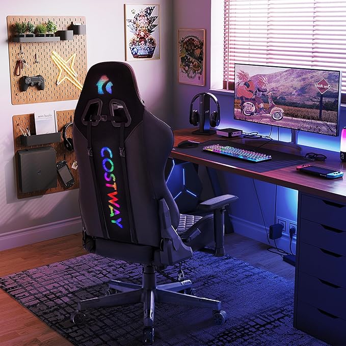 POWERSTONE Gaming Chair with RGB LED Lights Ergonomic Racing Computer Chair Adjustable Video Game Chair High Back Lumbar Support Gamer Chair for Adult Teen