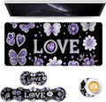 Keyboard Mouse Pad Set Extended Gaming Mouse Pad+Ergonomics Keyboard Wrist Rest Support Memory Foam Easy Typing Pain Relief 4Pcs XL Ultra Thick Desk MatGlitter Love Butterflies Flowers