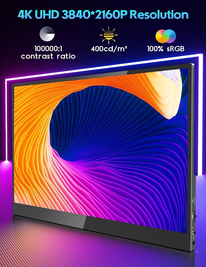 HONGO 4K OLED Portable Monitor 15.6 Inch Touchscreen UHD 3840X2160 100% DCI-P3 100000:1 Multi-Touch HDR USB-C HDMI Travel Monitor for Laptop PC Phone Mac Xbox PS5/PS4