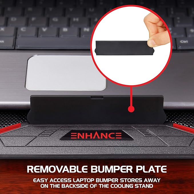 Enhance Cryogen Gaming Laptop Cooling Pad - Fits 17 in. Computer PS4 - Adjustable Laptop Cooling Stand with 5 Quiet Cooler Fans 2 USB Ports and LED Lighting - Slim Portable Design 2500 RPM (Red)