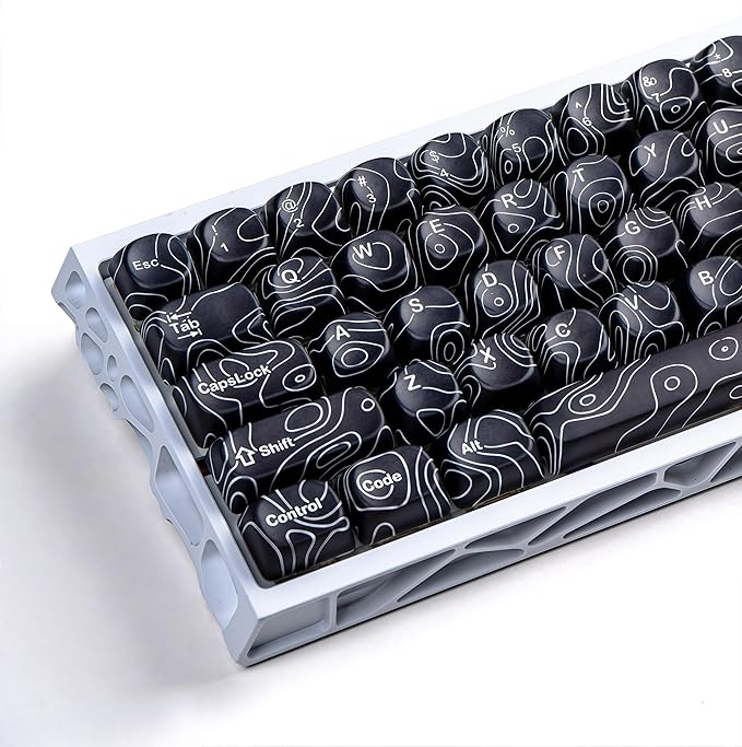 dagaladoo Black Topographic Keycaps SetMOA Profile PBT Key caps100 PercentDye-Sub 129-key Custom Keyboard Keycap for 100% 75% 65% 60% TKL US Layout Mechanical Keyboard