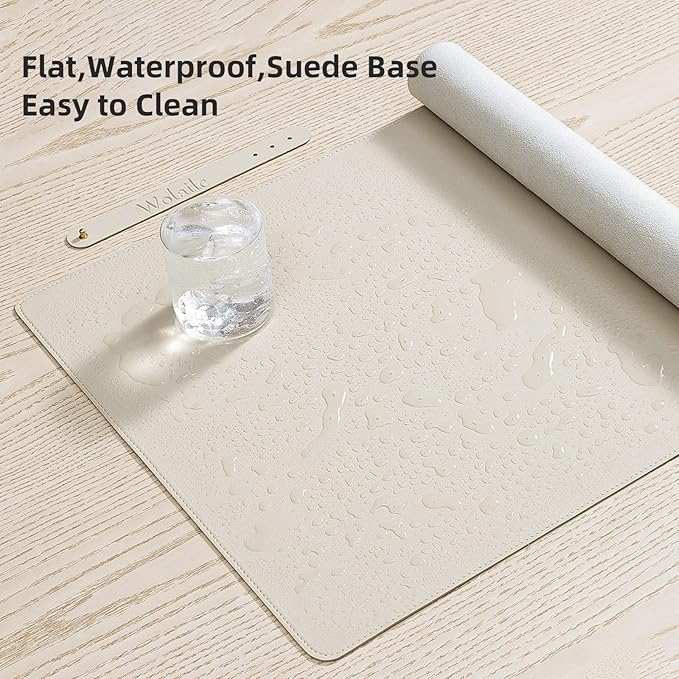 Leather Desk Pad BlotterWolaile 36x17 inch Big Keyboard Mouse PadWaterproof Non-Slip Writing Desk Computer Mat Desktop Protector for Office HomeIvory White