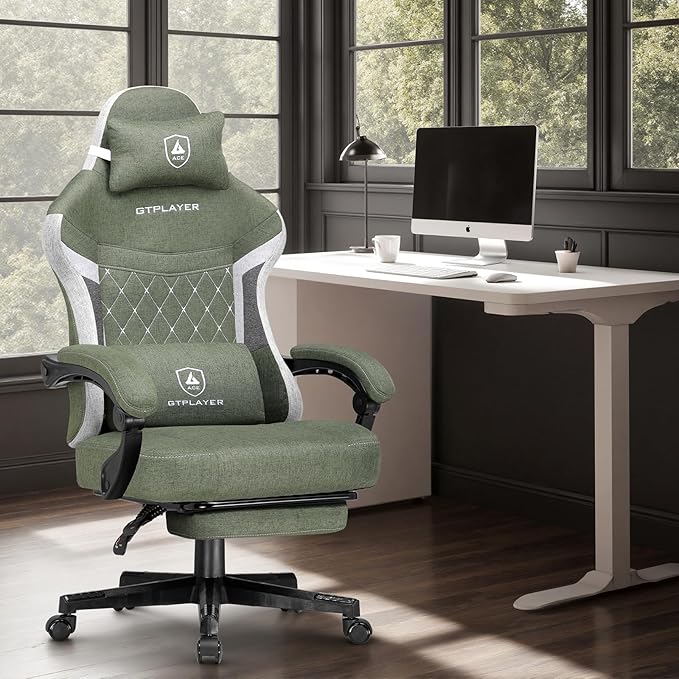GTPLAYER Gaming Chair Fabric Computer Office Chair with Pocket Spring Cushion Ergonomic Office and Gaming Video Gaming Chair with Linkage Armrests High Back Desk Chair with Adjustable Recliner