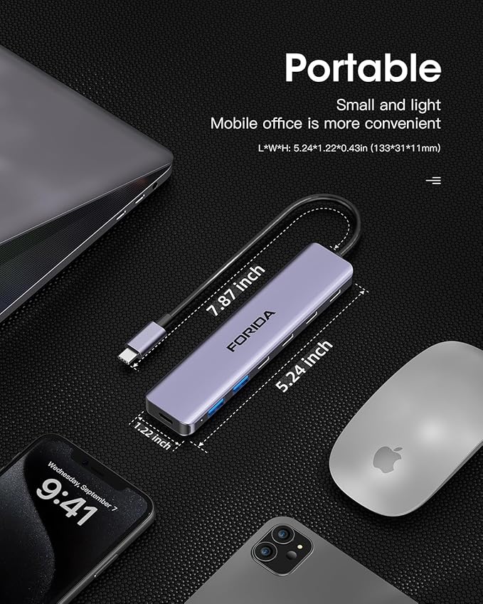 USB C Hub 10Gbps 4-Port USB 3.2 Multiport Data Adapter for Laptop 1 Type-C Pass-Through Charging Port 2 USB 2.0 Splitter to USB- C Compatible with MacBook IPad Pro Surface Pro XPS and More