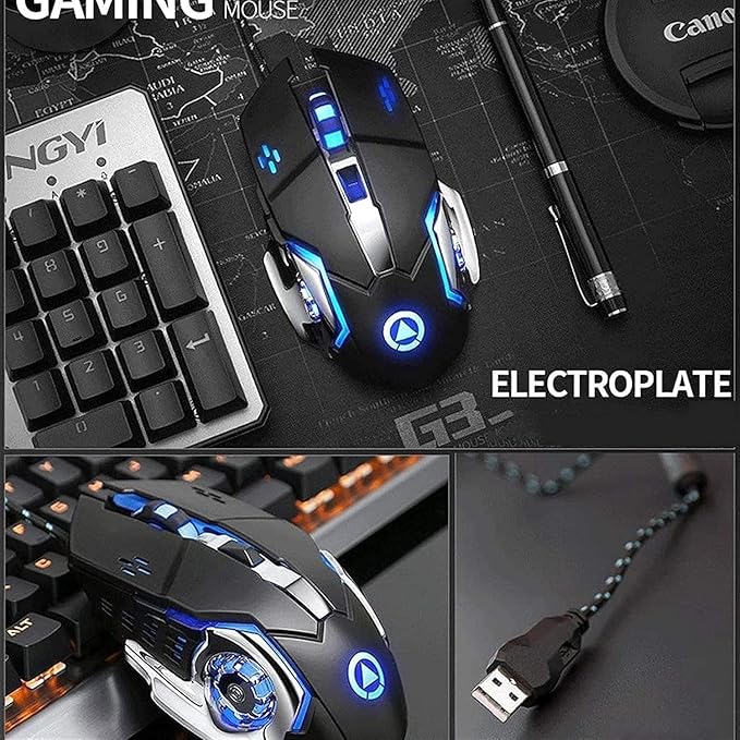 Gaming Keyboard and Mouse Combo Mechanical Gaming Keyboard RGB LED Rainbow Backlit Wired Keyboard for Laptop Gaming PC 104 Keys Black