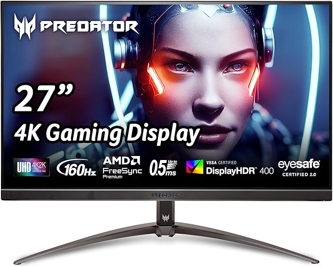 acer Predator XB273K 27 4k Gaming Monitor | AMD FreeSync Premium | ZeroFrame Design | 160Hz Refresh | Up to 0.5ms Response | Height Tilt Swivel Pivot Adjust | HDR 400 | 1 x DP 1.4 &amp 2 x HDMI 2
