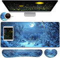 Large Mouse Pad + Keyboard Wrist Rest Set Extended Gaming Mousepad (31.5X11.8 inch) with Non-Slip Rubber Ergonomics Memory Foam Mouse Wrist Rest Support Winter Snow Tree XXL Desk Pad