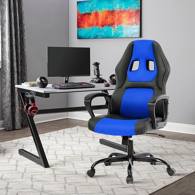 Massage Gaming Chair for AdultsComputer Chair Ergonomic Big and Tall Gaming Chair with MassagerComfortable Gaming Chair Leather Video Gaming Chairs Comfy Computer Chair250Lbs Blue Gaming Chair