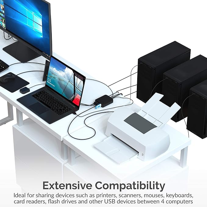 SABRENT USB 2.0 Sharing Switch up to 4 Computers and Peripherals LED Device Indicators + SABRENT 4-Port USB 2.0 Hub