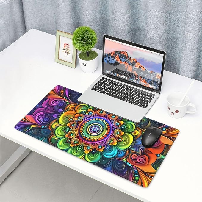 Boho Flower Desk Cover MatExtended Large Mouse PadComputer Laptop Mat Desk Decor for Office Game Home 30x16 Inch
