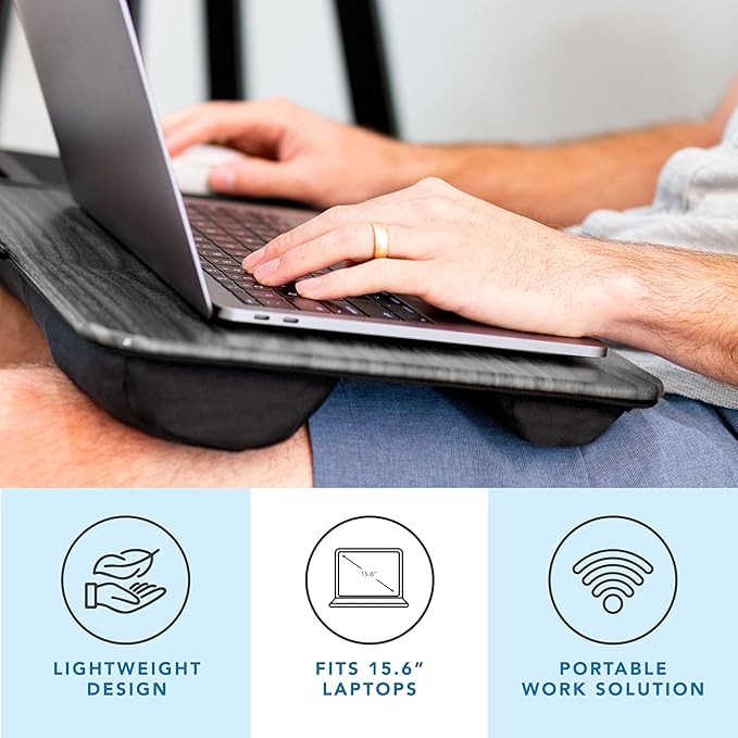 LAPGEAR Home Office Lap Desk with Device Ledge Mouse Pad and Phone Holder - Gray Woodgrain - Fits up to 15.6 Inch Laptops - Style No. 91545