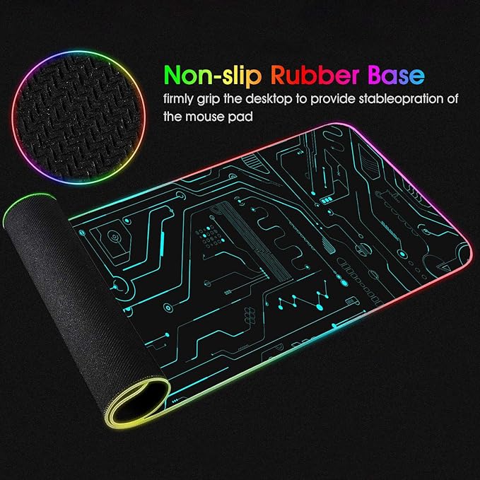 RGB Gaming Mouse Pad with Coffee Coaster XXL Large Glowing LED Mousepad Anti-Slip Rubber Base Computer Keyboard Desk Mouse Mat 31.5 X 11.8 Inch - Circuit Board Pattern