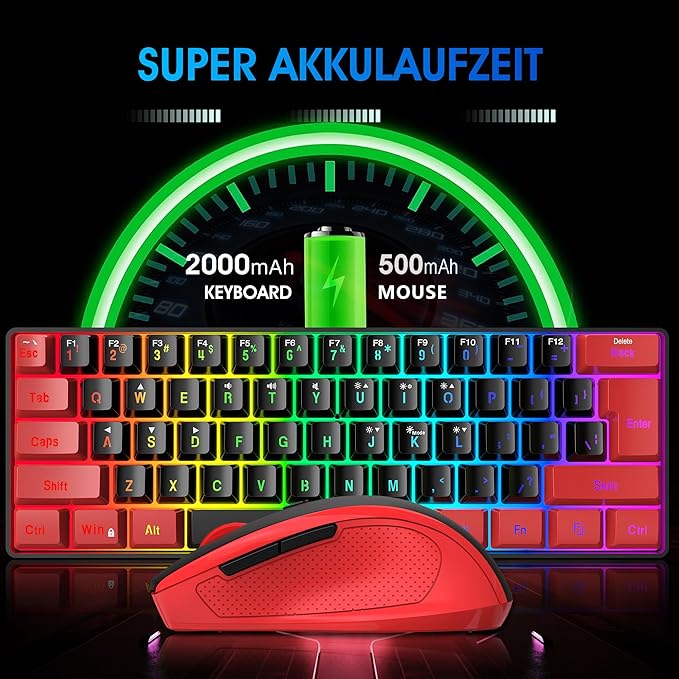 Snpurdiri 2.4G Wireless Gaming Keyboard and Mouse Combo Include Mini 60% Merchanical Feel Keyboard Ergonomic Vertical Feel Small Wireless Mouse(Red and Black)