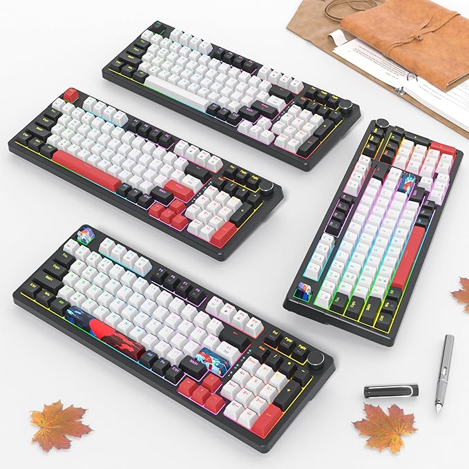 Wired Creamy Gaming Keyboard with Number Pad 96% Hot-swappable Mechanical Keyboard Full Layout Custom Keyboard Gasket Mounted with Red Switch Knob Control(White)