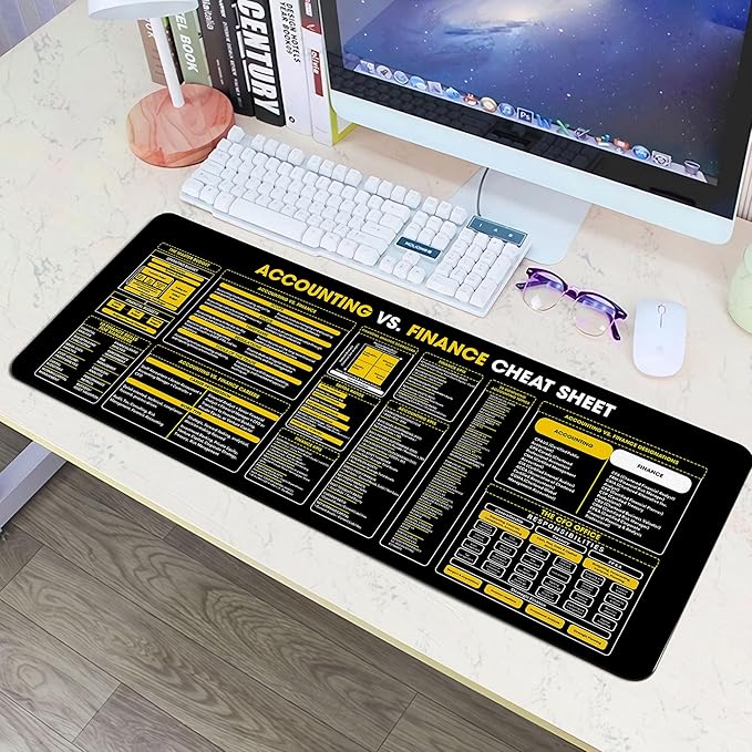 Finance Accounting Cheat Sheet Mouse Pad KMH Quick Reference for Finance Students Accountants Mouse Mat Large Desk Mat Essential Computer Accessories for Study Work and Reference Purposes