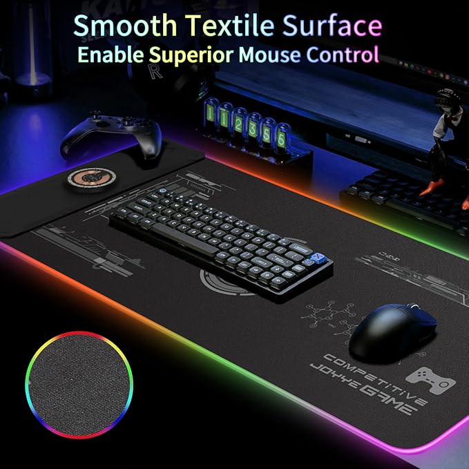Large Gaming Mouse Pad with Magnetic Wireless Charger 15W Fast Charging RGB Light LED Mousepad Desk Mat Smooth Surface Anti-Slip Rubber Base Keyboard Pad for Gaming MacBook PC Laptop - Black