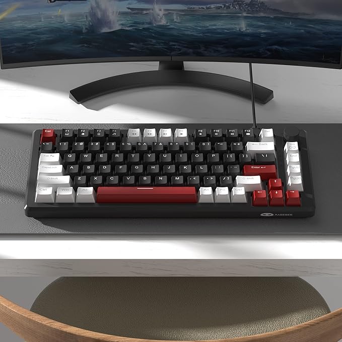 MageGee 75% Mechanical Gaming Keyboard Compact Blue Backlit Wired Gaming Keyboards with Yellow Switches EVA Foam Knob Control STAR75 Portable NKRO PC Gaming Keyboard - White &amp Black