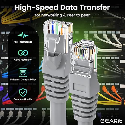 GEARit Cat 6 Ethernet Cable (20-Pack 5 Feet) Cat6 Network Patch 10Gbps RJ45 Snagless Cord Gold-Plated Connectors Internet for PC TV Tablet Router Printer Servers IT Data Center - Gray
